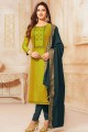 Parrot Green Churidar Suit in Cotton
