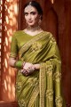 Silk Olive Green Saree in Embroidered