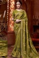 Silk Olive Green Saree in Embroidered