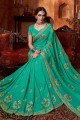 Turquoise Blue Saree with Embroidered Silk