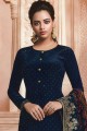 Navy Blue Crepe Palazzo Suit with Crepe