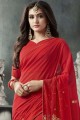 Designer Red Georgette Embroidered Saree with Blouse