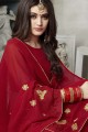 Georgette Maroon Saree in Embroidered