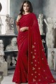 Georgette Maroon Saree in Embroidered