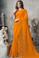 Embroidered Georgette Saree in Mustard Yellow with Blouse