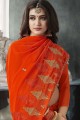 Orange Saree with Embroidered Georgette
