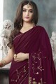 Delicate Georgette Saree in Wine with Embroidered