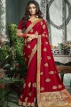 New Red Saree with Embroidered Art Silk
