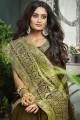 Olive Green Embroidered Saree in Art Silk