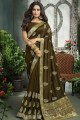 Olive Green Embroidered Saree in Art Silk