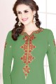 Green Churidar Suit in Georgette with Georgette