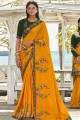 Art Silk Embroidered Mustard Yellow Saree with Blouse