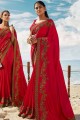 Embroidered Saree in Red Art Silk