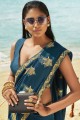 Opulent Blue Art Silk Embroidered Saree with Blouse