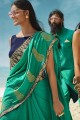Sea Green Saree with Embroidered Art Silk