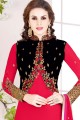 Georgette Churidar Suit in Rani Pink & Black  with dupatta