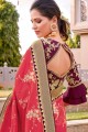 Traditional Saree in Pink Silk with Embroidered