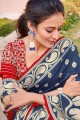 Latest Ethnic Navy Blue Silk Embroidered Saree with Blouse