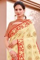 Cream Saree in Silk with Embroidered