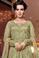 Light Green Churidar Anarkali Suit in Net with Net