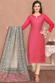 Dark Pink Churidar Suit in Silk with Chanderi