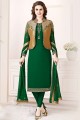 Green Art Silk Churidar Suit in Georgette