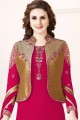 Art Silk Georgette Churidar Suit in Dark Pink Golden with dupatta