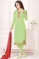Georgette Churidar Suit in Light Green with dupatta