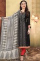 Black Silk Chanderi Churidar Suit with dupatta