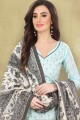 Silk Chanderi Baby Blue Straight Pant Suit with dupatta