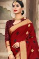 Cotton Weaving Red Saree with Blouse