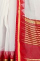 White Saree with Weaving Khadi & Silk