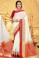 White Khadi & Silk Weaving Saree with Blouse
