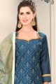 Fashionable Chanderi Churidar Suit in Blue Silk