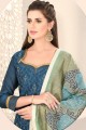 Fashionable Chanderi Churidar Suit in Blue Silk