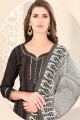 Silk Straight Pant Suit in Black with Chanderi