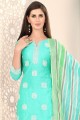 Silk Straight Pant Suit in Sea Green with Chanderi