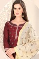 Silk Straight Pant Suit with Chanderi in Maroon