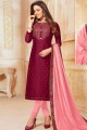 Impressive Pink Silk Churidar Suit in Silk