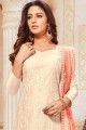 Churidar Suit in Off White Silk with Silk