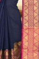 Navy Blue Saree with Weaving Khadi & Silk