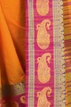 Saree in Mustard Yellow Khadi & Silk with Weaving