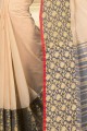 Weaving Khadi & Silk Off White Saree Blouse