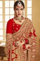 Stylish Georgette Embroidered Red Saree with Blouse