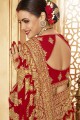 Dazzling Georgette Saree in Red with Embroidered