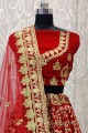 Red Velvet Lehenga Choli with Embroidery