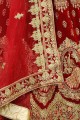 Red Velvet Lehenga Choli with Embroidery