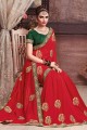 Beautiful Red Art Silk Saree with Embroidered