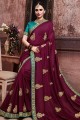 Exquisite Art Silk Embroidered Wine Saree with Blouse