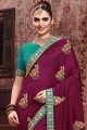 Exquisite Art Silk Embroidered Wine Saree with Blouse